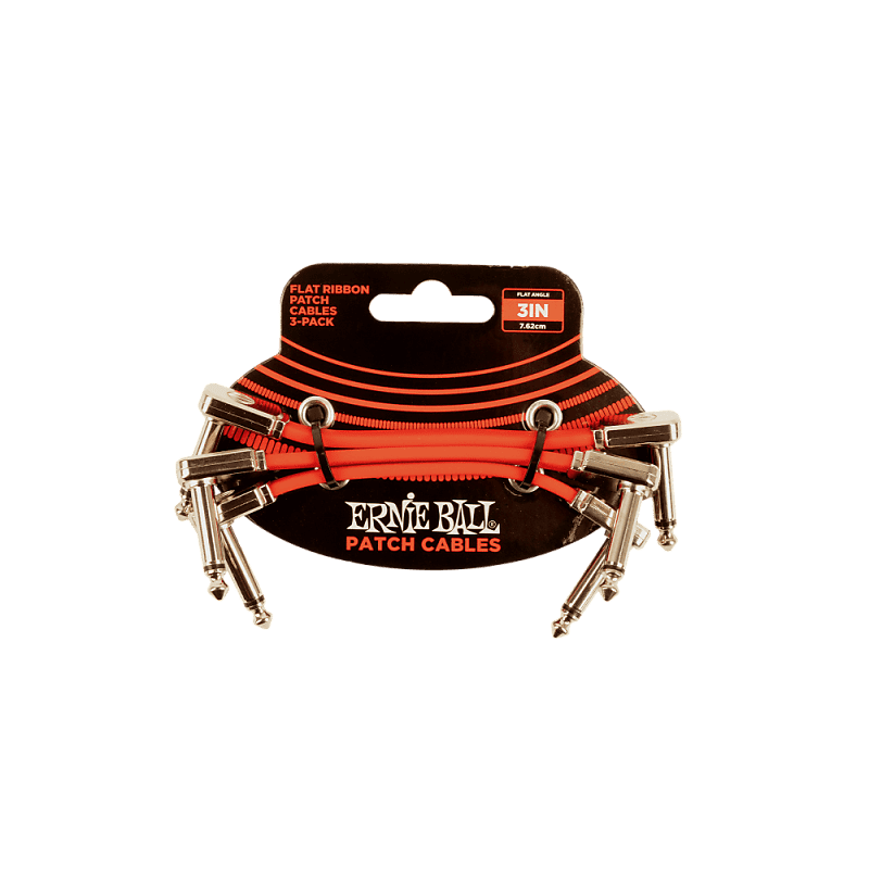 Ernie Ball 6401 Flat Ribbon Patch Cable - 3" - 3-Pack - Red image 1