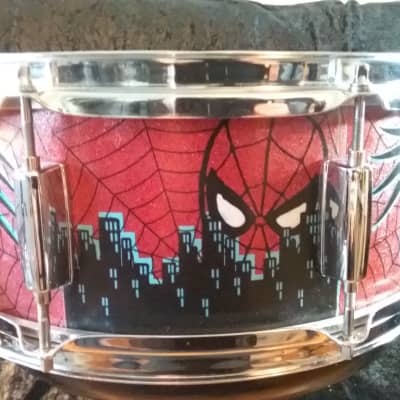 Mapex Assaulted Battery custom Spider-man themed graphics over a red sparkle finish.  custom Spider-man multi layer image 1