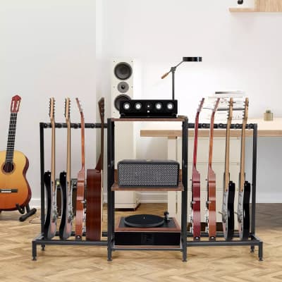 3-Tier Guitar Stand with Storage Shelves | Multi-Guitar Display Rack for Acoustic, Electric, Bass, Ukulele & Accessories – Ideal for Studios, Homes, and Music Rooms image 4
