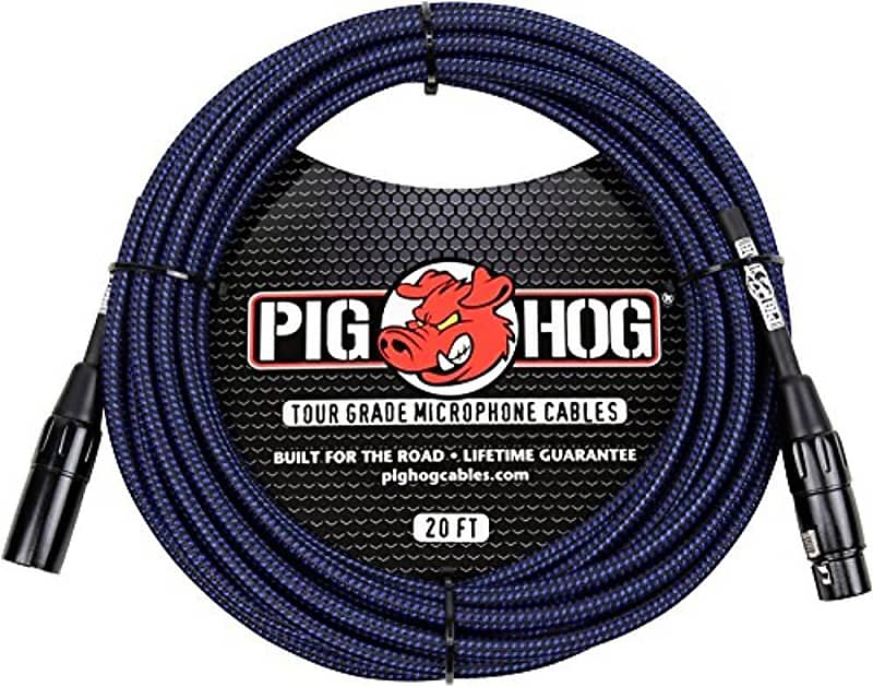 Pig Hog PHM20BBL High Performance Black & Blue Woven XLR Microphone Cable, 20 ft. image 1