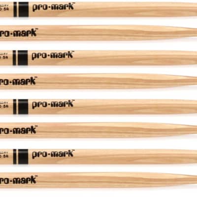 Promark Hickory Drumsticks - 5A - Wood Tip - 4-pack  Bundle with Evans Snare Side Clear Drumhead - 14 inch image 1