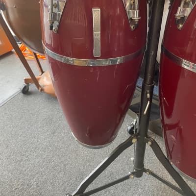 L.P. "Patato" model Classic Fiberglass Vintage 11" and 113/4" congas with super stand 1990 - Burgandy Red image 5