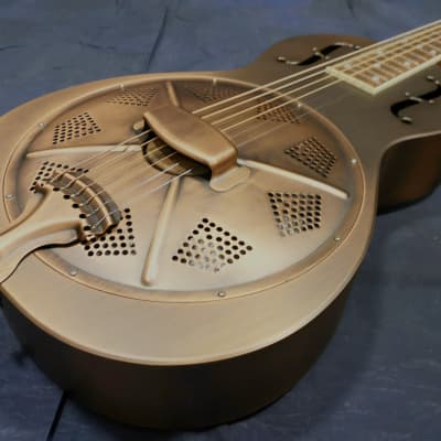 Minolian Parlour Resonator Guitar - Brass Body - 'Antique' Copper Finish image 3