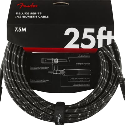 Fender Deluxe Series 25' Instrument Cable Black Tweed for sale