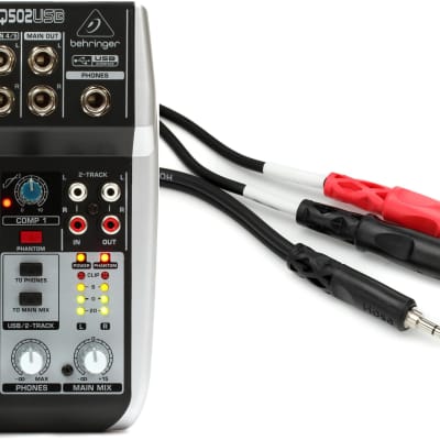 Behringer Xenyx Q502USB Mixer with USB  Bundle with Hosa CMP-159 Stereo Breakout Cable - 3.5mm TRS Male to Left and Right 1/4-inch TS Male - 10 foot image 1