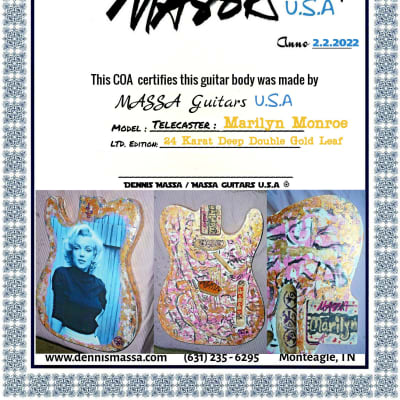 Massa Guitars USA Telecaster Guitar Body Marilyn Monroe 24K GoldLeaf  Haring Top 2022 image 3