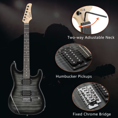 Glarry GST Stylish H-H Pickup Tiger Stripe Electric Guitar Kit with 20W AMP, Bag, Guitar Strap 2020s -Black image 15