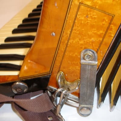 Vintage Antique "USA" Birds-Eye Maple Military Accordion w/ Geib Case image 19