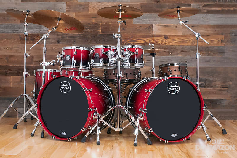 MAPEX SATURN CLASSIC 7 PIECE DOUBLE BASS DRUM KIT, SCARLET | Reverb