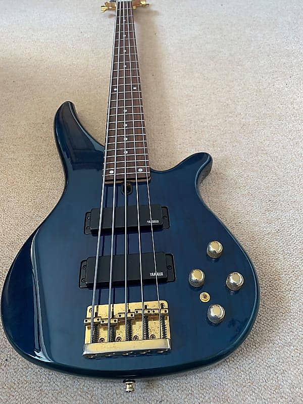 Yamaha RBX765A 5 string bass. Trans Blue with Simms LED'S | Reverb