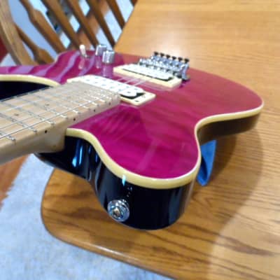 Sterling AX40 AX-40 by Ernie Ball Music Man with D DiMarzio DP159FW Evolution Bridge & DP158FW Neck Humbucker Pickups F-space White 4 Conductor Ceramic Trans Transparent Purple Pink Quilt Curly Flame Top Basswood Body Translucent DP159 DP158 image 13