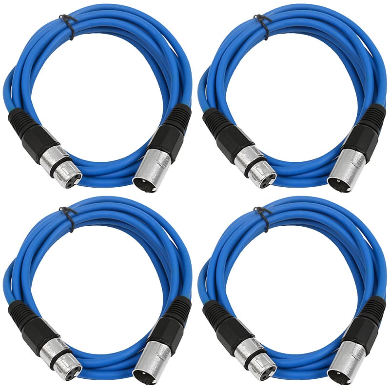 4 Pack of XLR Patch Cables 10 Feet Extension Cords Jumper - Blue and Blue image 1