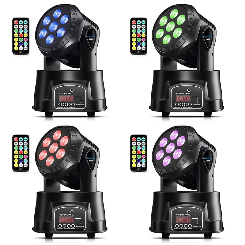 Moving Head Dj Lights,7 X 8W Rgbw Stage Lighting Mini Moving Head, Dmx  Sound Activated, Mini Moving Heads Wash Light For Parties, Club, Concert, 