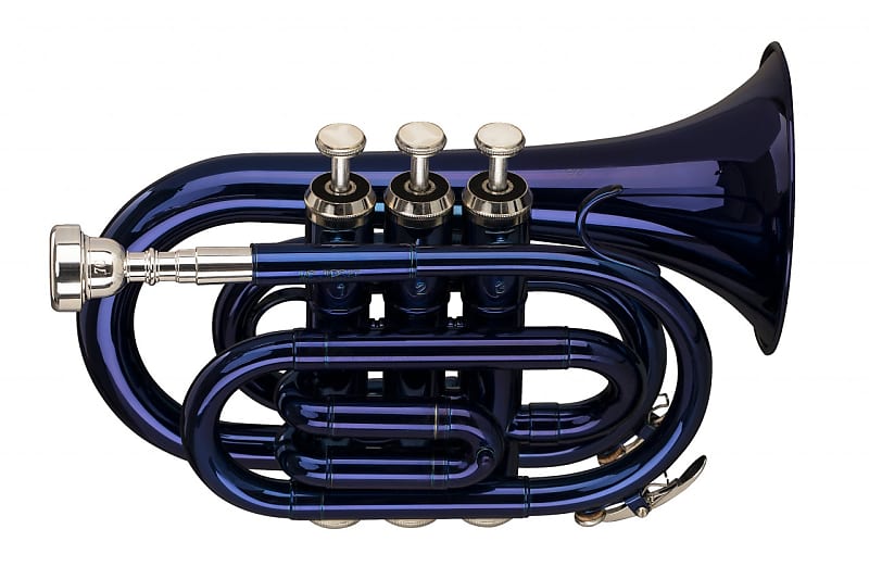 Stagg Bb pocket trumpet, ML-bore, brass body, Blue image 1
