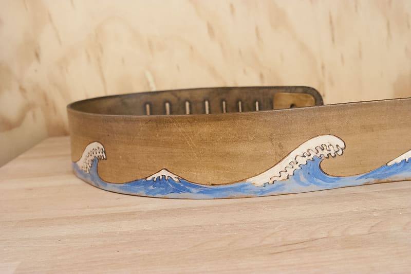 Guitar Strap - Leather in the Great Wave Pattern by Moxie & Oliver image 1