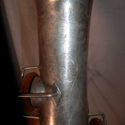 Buescher True Tone Low Pitch C Melody Tenor Saxophone silver with case vintage used AS-IS image 16
