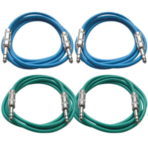 Seismic Audio SATRX-2-2BLUE2GREEN 1/4" TRS Patch Cables - 2' (4-Pack)