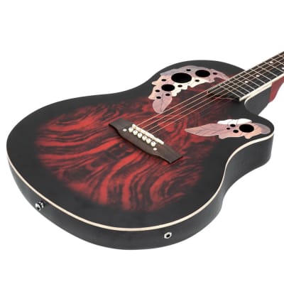 Glarry 41 inch Full-Size Cutaway Acoustic-Electric Guitar Grape Voice Hole Spruce Top Round Back 2020s - Sunset Red image 17