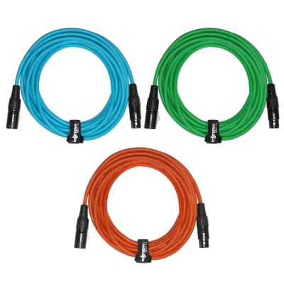 Sure-Fit 10ft Blue, Green & Orange XLR Male to XLR Female Cables (3 Pack) image 1