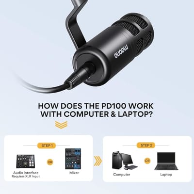 XLR Podcast Microphone, Cardioid Studio Dynamic Mic for Vocal Recording, Streaming, Voice-Over, Voice Isolation Technology, Metal Mic, Works for Audio Interface, Mixer, Sound Card-PD100 image 2