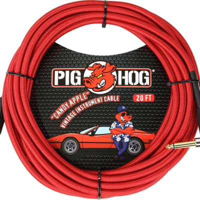 Pig Hog Vintage Series Instrument Cable, 1/4" Straight to 1/4" Right Angle, Candy Apple Red image 2