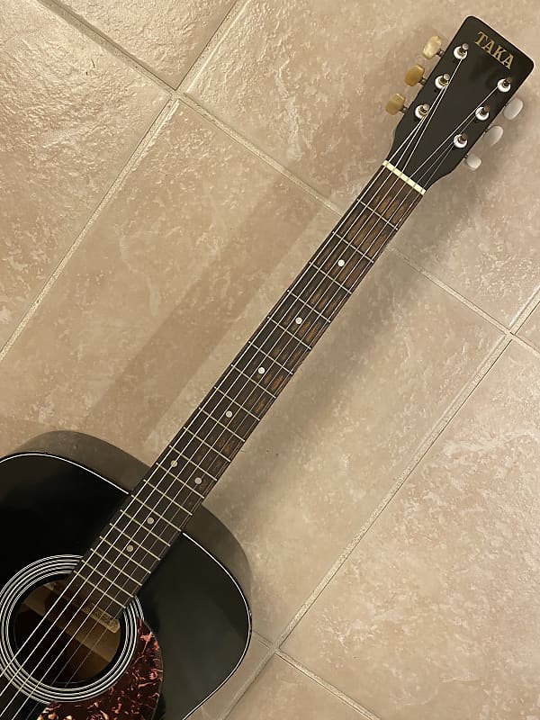 Vintage Taka Acoustic Guitar Dreadnought TA501B 1970's Black