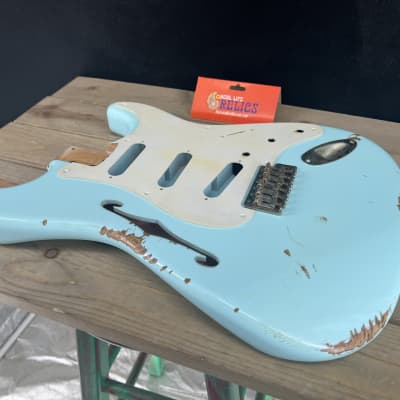 Real Life Relics Thinline F Hole Strat® Stratocaster® Body Aged Sonic Blue image 4