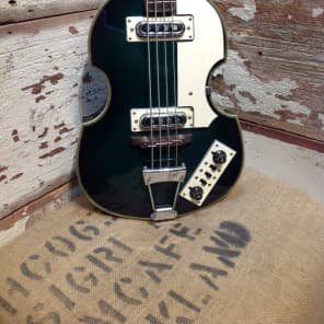 Greco Vintage Violin Electric Bass Guitar Green Sunburst image 1