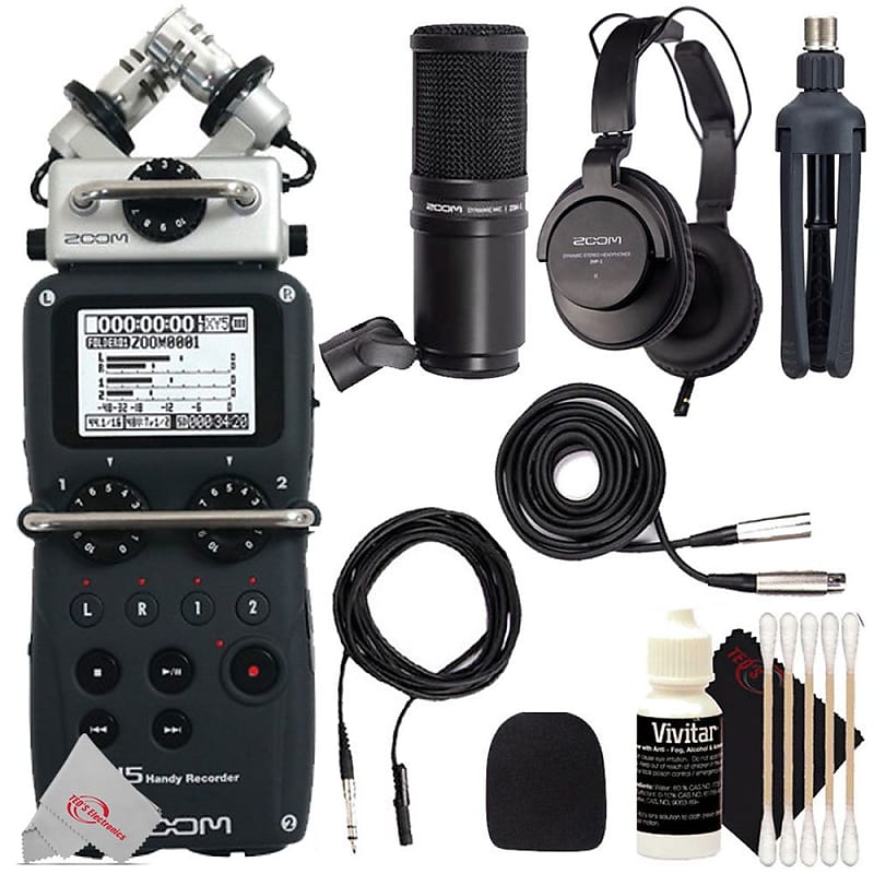 Zoom H5 4-Input / 4-Track Portable Handy Recorder with Interchangeable X/Y  Mic Capsule + Zoom ZDM-1 Podcast Mic Pack with Microphone, Headphones,  Tripod, Windscreen & Cable + 3pc Cleaning Kit