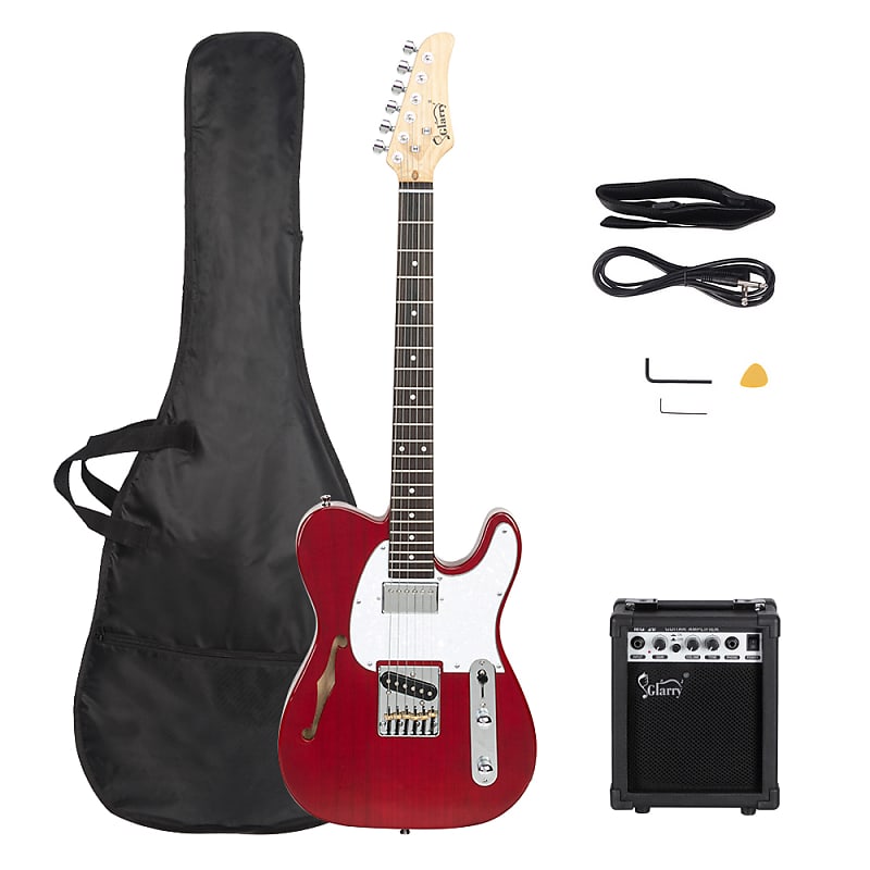 Glarry GTL Semi-Hollow Electric Guitar F Hole HS Pickups w/20W Amplifier Red image 1