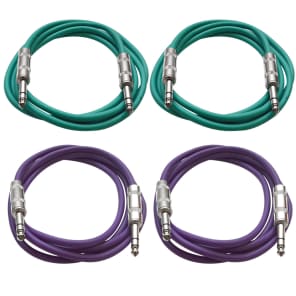 Seismic Audio SATRX-6-2GREEN2PURPLE 1/4" TRS Patch Cables - 6' (4-Pack)