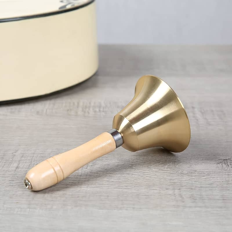 Extra Loud Bell Small Hand Bell Solid Brass Call Bell with Wooden Handle School Bells Dinner Bell Loud Ringing Bell Service Bell Servant Bell Church