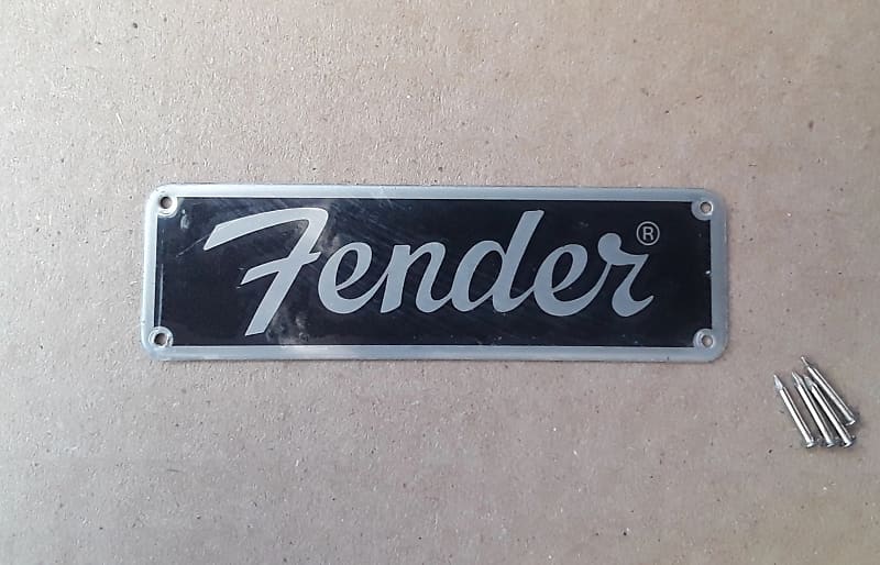 Fender Tweed Amplifier Logo w/ Mounting Pins Black & Silver Reverb