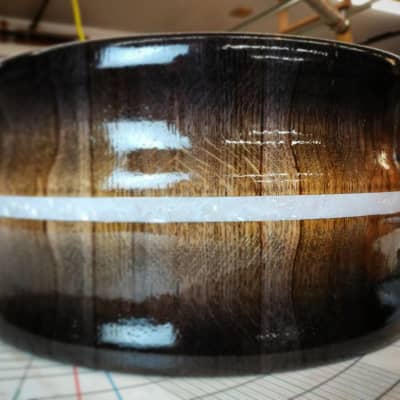 HHG Drums 14x7 Contoured White Oak Stave Snare Drum, High Gloss Whisky Burst with White Marine Pearl image 7