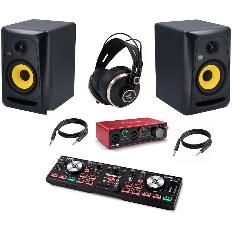 Numark DJ2GO2 Touch + x2 KRK Rokit Classic 5, x1 Focusrite