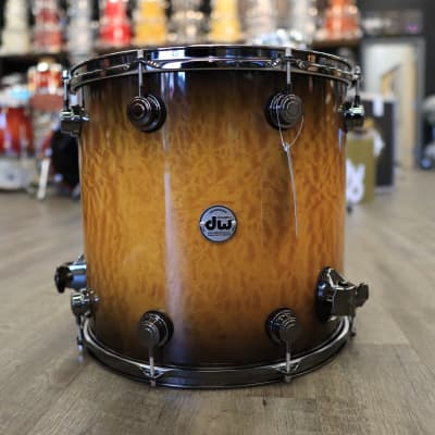 DW Collector's Series Exotic Cherry/ Mahogany 5-PC Shell Pack 10/12/16/22/14Sn (Inca Gold to Candy Black Burst over Quilted Moabi w/ Black Nickel Hardware) image 9