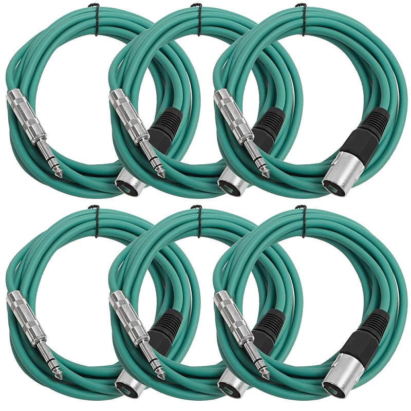 SEISMIC 6 PACK Green 1/4" TRS XLR Male 10' Patch Cables image 1