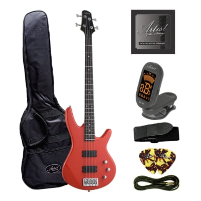 Artist AG105RD Electric Bass Guitar Plus Accessories - Solid Red image 1