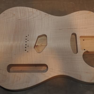 Unfinished Telecaster Body Book Matched Figured Flame Maple Top 2 Piece Alder Back Chambered, Standard Tele Pickup Routes 4lbs 1.3oz! image 1