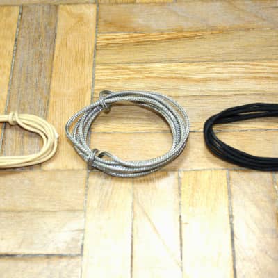 3 mt BLACK & WHITE & VINTAGE SILVER BRAIDED WIRE FOR GIBSON EPIPHONE GUITAR for sale