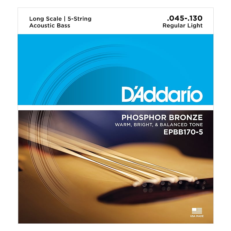 D'Addario EPBB170-5 Phosphor Bronze 5-String Acoustic Bass Strings, Long Scale, 45-130 image 1