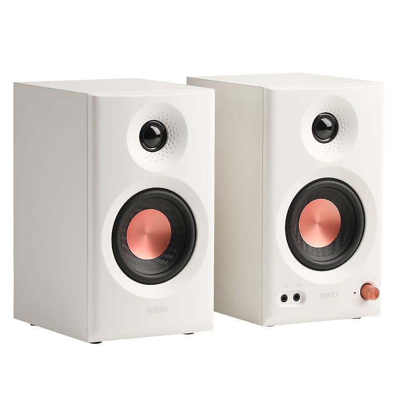 Edifier MR3 Powered Studio Monitor Speakers, Hi-Res Audio Certified Bluetooth V5.4 Active Bookshelf Speakers, 2.0 Computer Speaker with Headphone Output RCA AUX Balanced TRS Input - White (Pair)  			