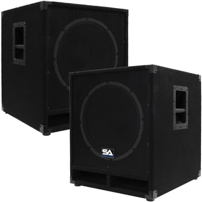 Pair of Powered 15" Subwoofer Cabinets PA DJ PRO Audio Band Active 15 Inch Subs image 1
