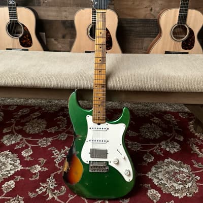 Friedman Vintage S Candy Green Over 3 Tone Burst Electric Guitar - with Hard Case image 2