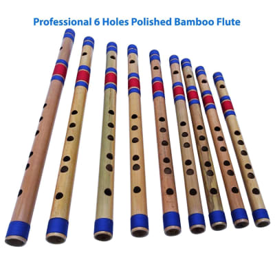 Zaza Percussion- Professional 6 Holes Polished Bamboo Flute Scale E 14.85'' (Indian Flute) W/Carry Bag image 3