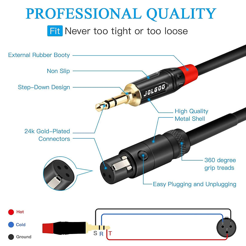  JOMLEY 3.5mm to XLR Cable, XLR to 3.5mm Unbalanced Aux Micphone  Cbale, 1/8 inch Mini Jack Stereo to XLR Male Cord Adapter for Cell Phone,  Laptop, Speaker, Mixer - 3.3ft 