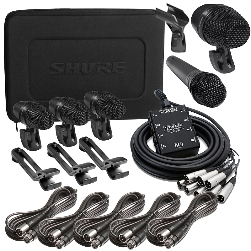 Shure PGADRUMKIT5 Drum Microphone Kit SUB SNAKE RIG Reverb