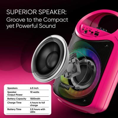MASINGO 2023 New Bluetooth Karaoke Machine for Adults and Kids with 1 Wireless Karaoke Microphone and 1 Wired Mic, PA Portable Speaker System with LED Party Lights, Burletta C10 Pink image 3