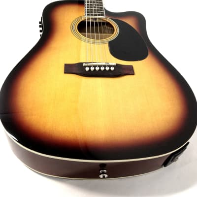 Haze F631BCEQBS Thin Body Acoustic Guitar, Sunburst, EQ, Cutaway + Free Gig Bag, Picks image 7