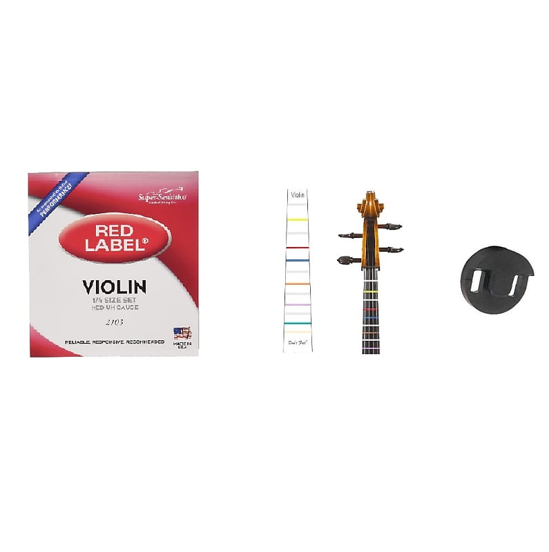 Super-Sensitive Red Label 2103 Violin String Set, 1/4 with Free Finger Position Stickers and Mute image 1
